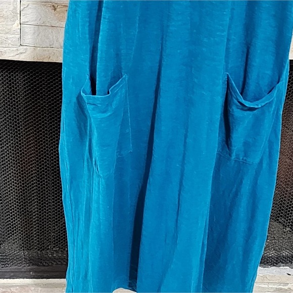 Eileen Fisher teal midi comfort stretch boho dress with pockets size MP PETITE - Picture 4 of 6